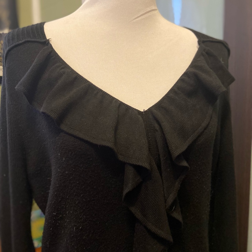 Black Ruffle Sweater Dress - Picture 3 of 5